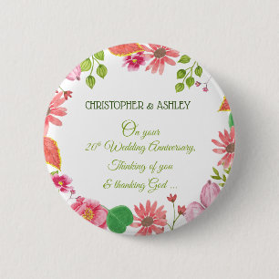 Religious 20th Wedding Anniversary Flowers 6 Cm Round Badge