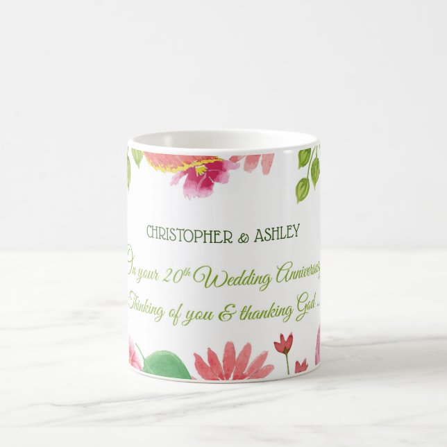 Religious 20th Wedding Anniversary Flowers Coffee Mug (Center)