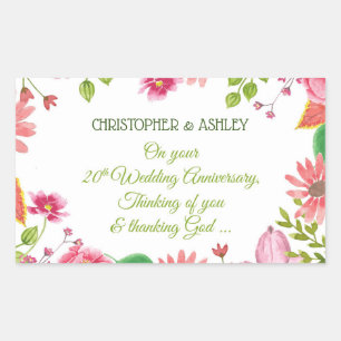 Religious 20th Wedding Anniversary Flowers Rectangular Sticker