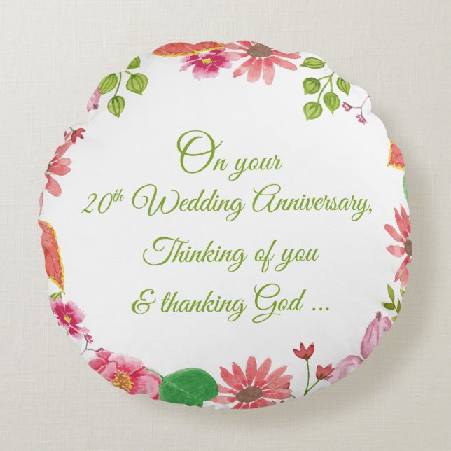 Religious 20th Wedding Anniversary Flowers Round Cushion (Front)