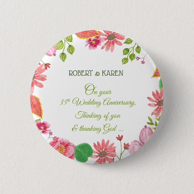 Religious 35th Wedding Anniversary Flowers 6 Cm Round Badge (Front)