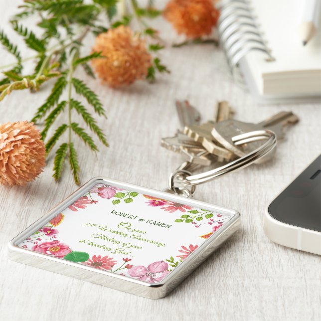 Religious 35th Wedding Anniversary Flowers Key Ring (Side)