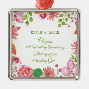 Religious 35th Wedding Anniversary Flowers Metal Ornament