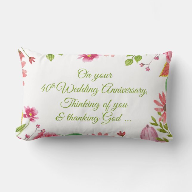 Religious 40th Wedding Anniversary Flowers Lumbar Cushion (Front)