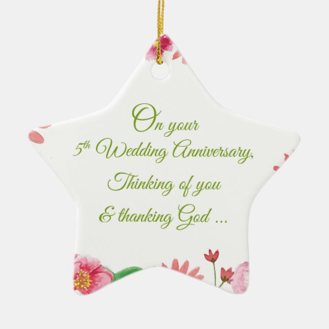 Religious 5th Wedding Anniversary Flowers Ceramic Ornament (Front)