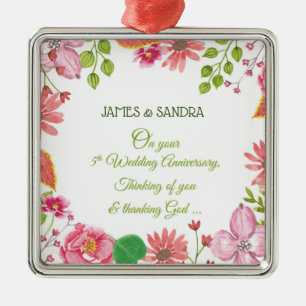 Religious 5th Wedding Anniversary Flowers Metal Ornament