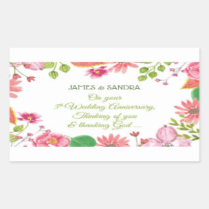 Religious 5th Wedding Anniversary Flowers Rectangular Sticker