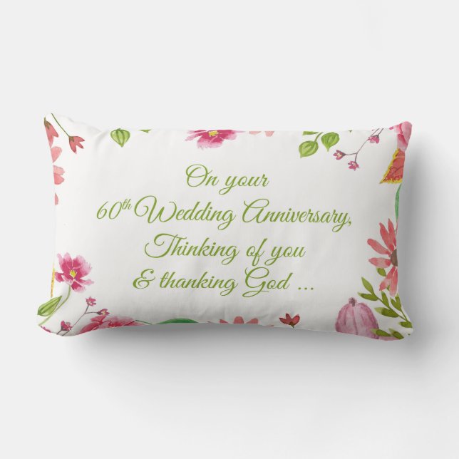 Religious 60th Wedding Anniversary Flowers Lumbar Cushion (Front)