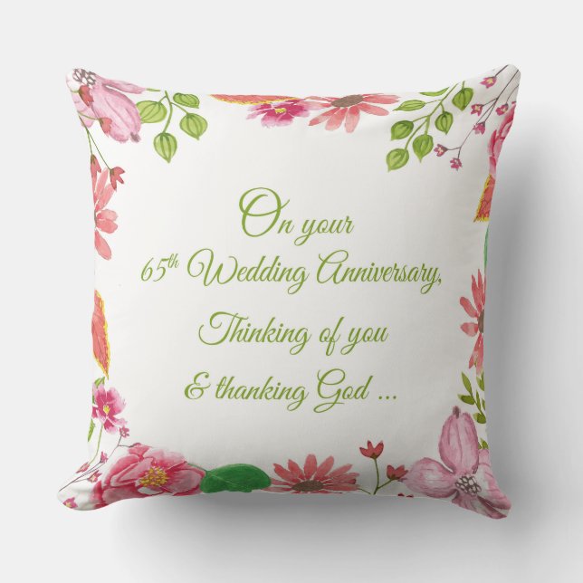 Religious 65th Wedding Anniversary Flowers Cushion (Front)