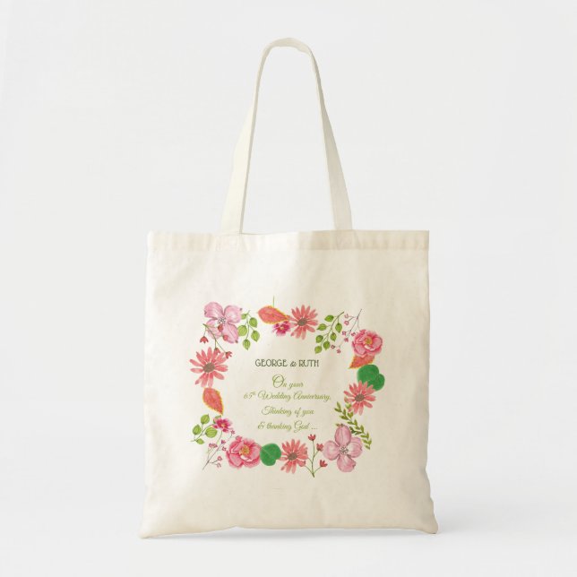 Religious 65th Wedding Anniversary Flowers Tote Bag (Front)