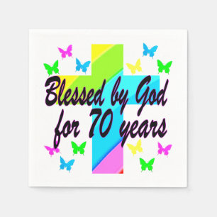 RELIGIOUS 70TH BIRTHDAY CROSS DESIGN NAPKIN