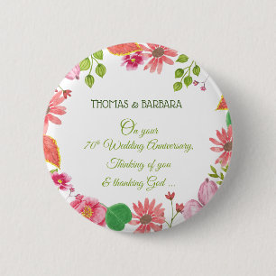 Religious 70th Wedding Anniversary Flowers 6 Cm Round Badge