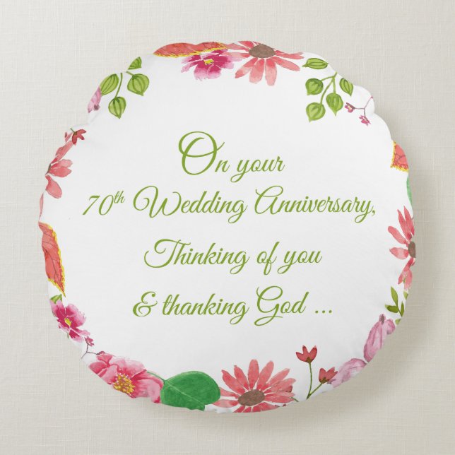 Religious 70th Wedding Anniversary Flowers Round Cushion (Front)