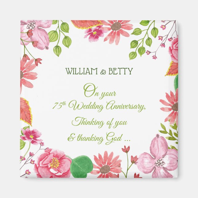 Religious 75th Wedding Anniversary Flowers Magnet (Front)