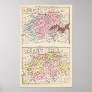 Religious and Linguistic Map of Switzerland Poster