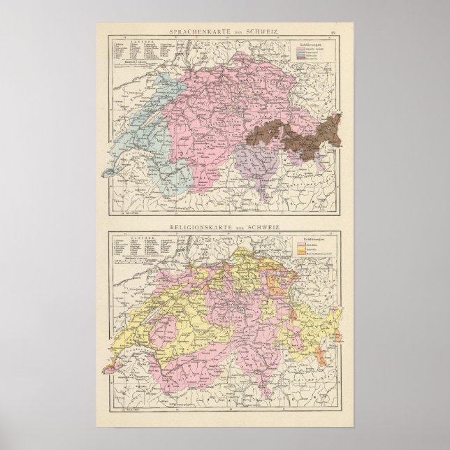 Religious and Linguistic Map of Switzerland Poster (Front)