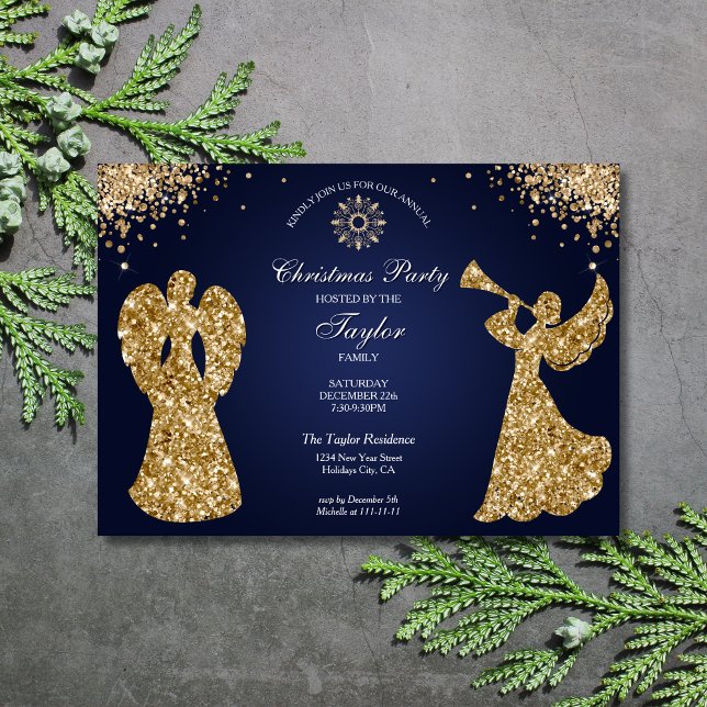 Religious Angel Christmas Family Dinner Party Invitation (Creator Uploaded)