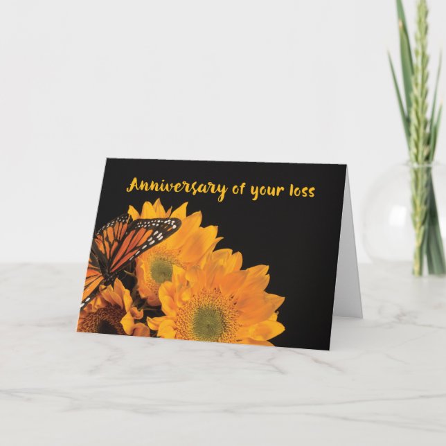 Religious Anniversary of Loss Butterfly Sunflowers Card (Front)