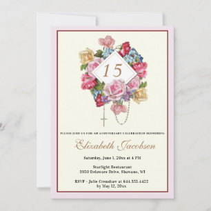 Religious Anniversary Rosary Catholic Floral  Invitation