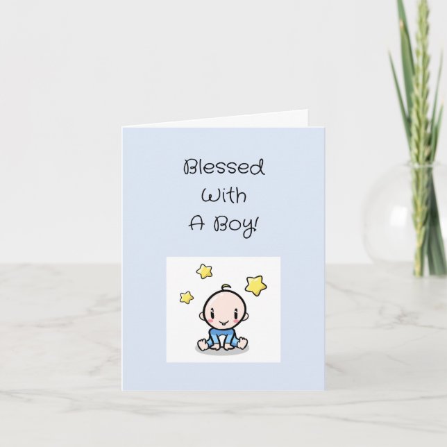 Religious Baby Boy Congratulations w Text, Custom Card (Front)