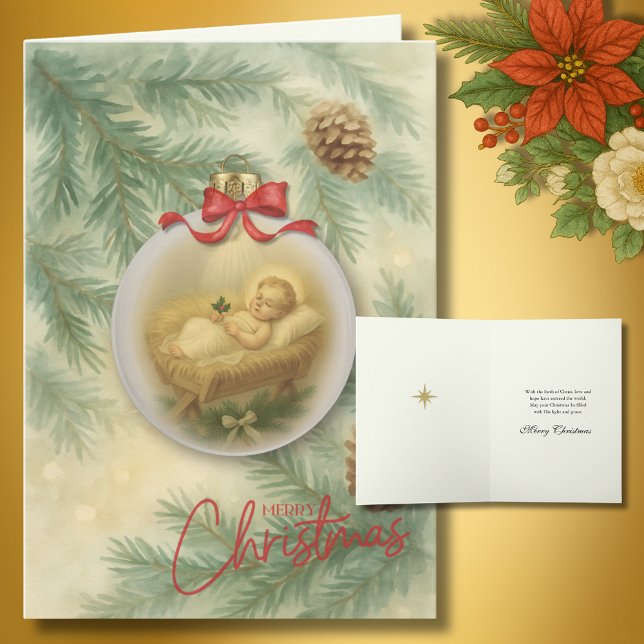 Religious Baby Jesus Christmas Tree Ornament Holiday Card (Creator Uploaded)