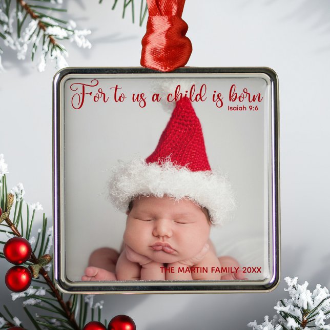 Religious Baby Photo Bible Verse Cute Christmas Metal Ornament (Creator Uploaded)