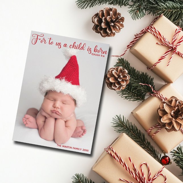 Religious Baby Photo Christmas Bible Verse Red Holiday Card (Creator Uploaded)