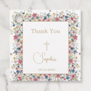 Religious Baptism Christening Thank You Floral Favour Tags