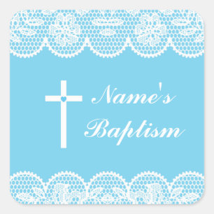 Religious Baptism Name Stickers Cross Lace Labels