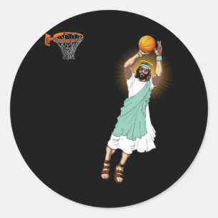 Religious Basketball Jesus Christian Humour Three Classic Round Sticker