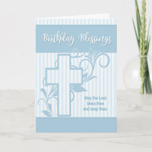 Religious Birthday Blessings Cross in Blue Card