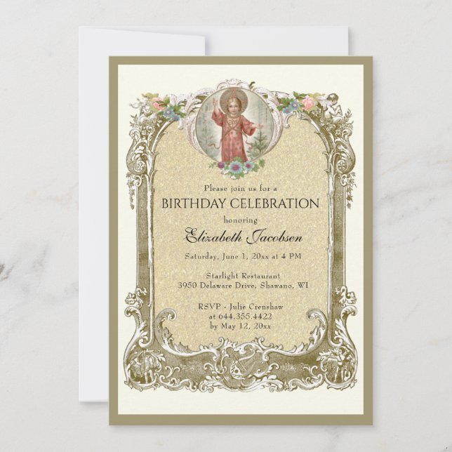 Religious Birthday Elegant Floral Roses Invitation (Front)