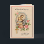 Religious Birthday Mass Offering Virgin Mary  Card<br><div class="desc">Featuring a beautiful religious image of the Blessed Virgin Mary with the Baby Jesus with pink roses. They are framed in the beads of the rosary. Inside is a Catholic Mass template when offering the Holy Sacrifice of the Mass for a special intention. This may also be used not only...</div>
