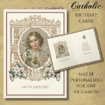 Religious Birthday Sacred Heart of Jesus Card<br><div class="desc">Featuring a beautiful Catholic vintage image of the Sacred Heart of Jesus with an ornate decorative frame with white lilies.  Inside is a scripture verse and greeting.</div>