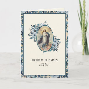 Religious Birthday Virgin Mary Floral Vintage Card