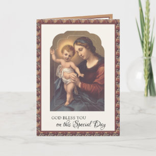 Religious Birthday Virgin Mary Jesus Rosary Card
