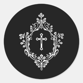 Religious Black and White Cross in Crest Vintage  Classic Round Sticker