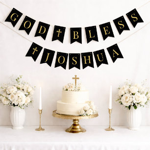  Religious Black & Gold God Bless 6 Letters Name Bunting