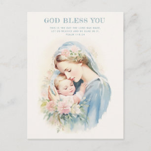 Religious Blessed Mother Mary Baby Jesus Floral  Postcard