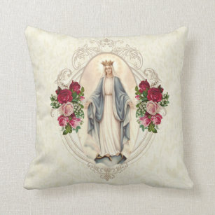 Religious Blessed Virgin Mary Catholic Roses Cushion
