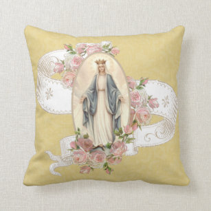 Religious Blessed Virgin Mary Catholic Roses Throw Cushion