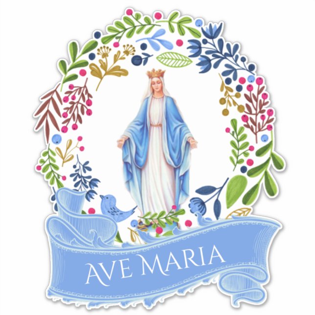Religious Blessed Virgin Mary Floral Wreath Vinyl (Front)