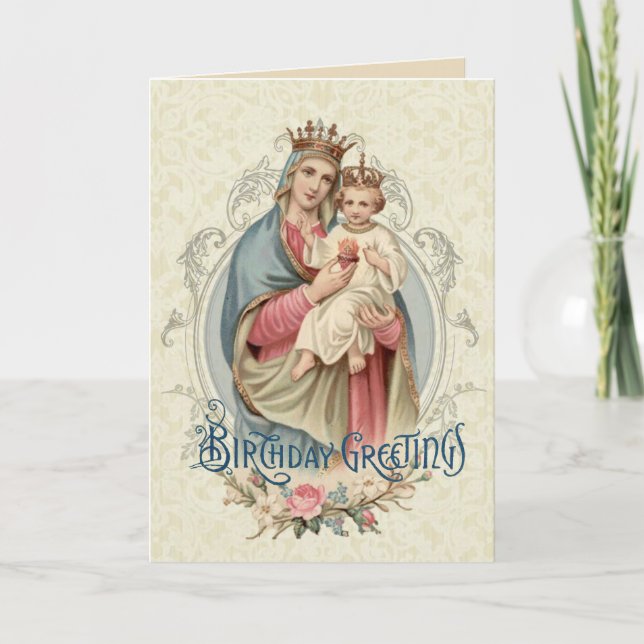Religious Blessed Virgin Mary Jesus Birthday Card (Front)