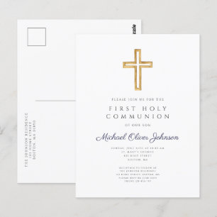 Religious Blue Boy First Communion Invitation Postcard