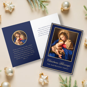 Religious Blue Gold Madonna & Child Christmas Holiday Card
