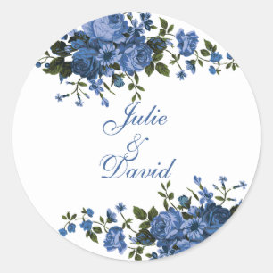 Religious Blue Roses Floral Elegant Classic Round  Sticker