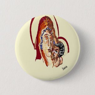 Religious Button : Virgin Mary With The Lord Jesus
