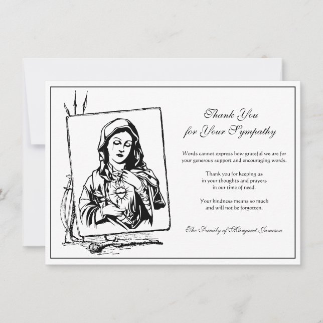 Religious Catholic Blessed Virgin Mary Condolence Thank You Card (Front)