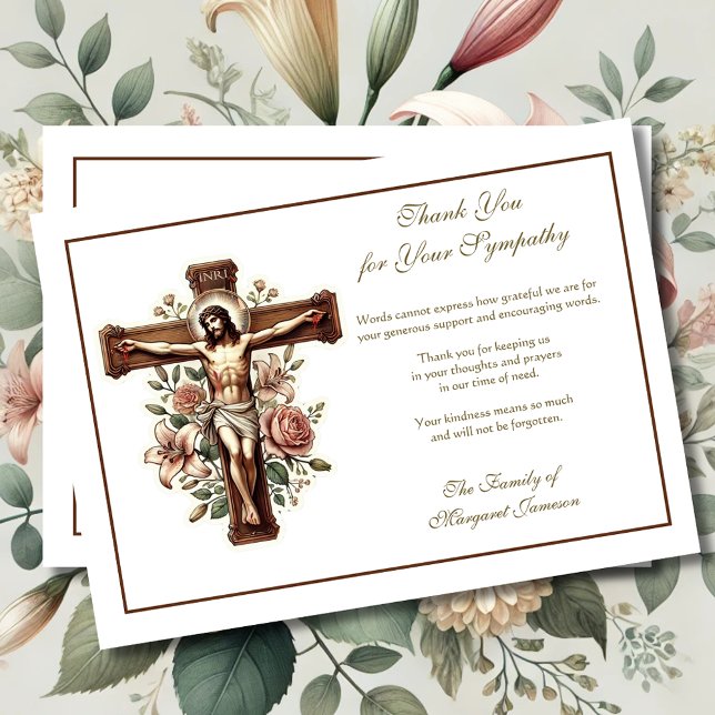 Religious Catholic Crucifix Floral religious  Thank You Card (Creator Uploaded)