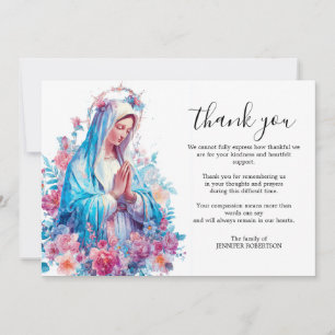 Religious Catholic Floral Virgin Mary Funeral  Thank You Card